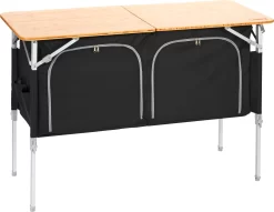 CAMPZ Bamboe Tafel 120x50x80cm Met Opbergplank, Bruin/zwart